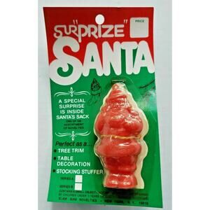 Vintage Red Hard Plastic Santa Container in Pkg Surprise Inside Novelty Ornament